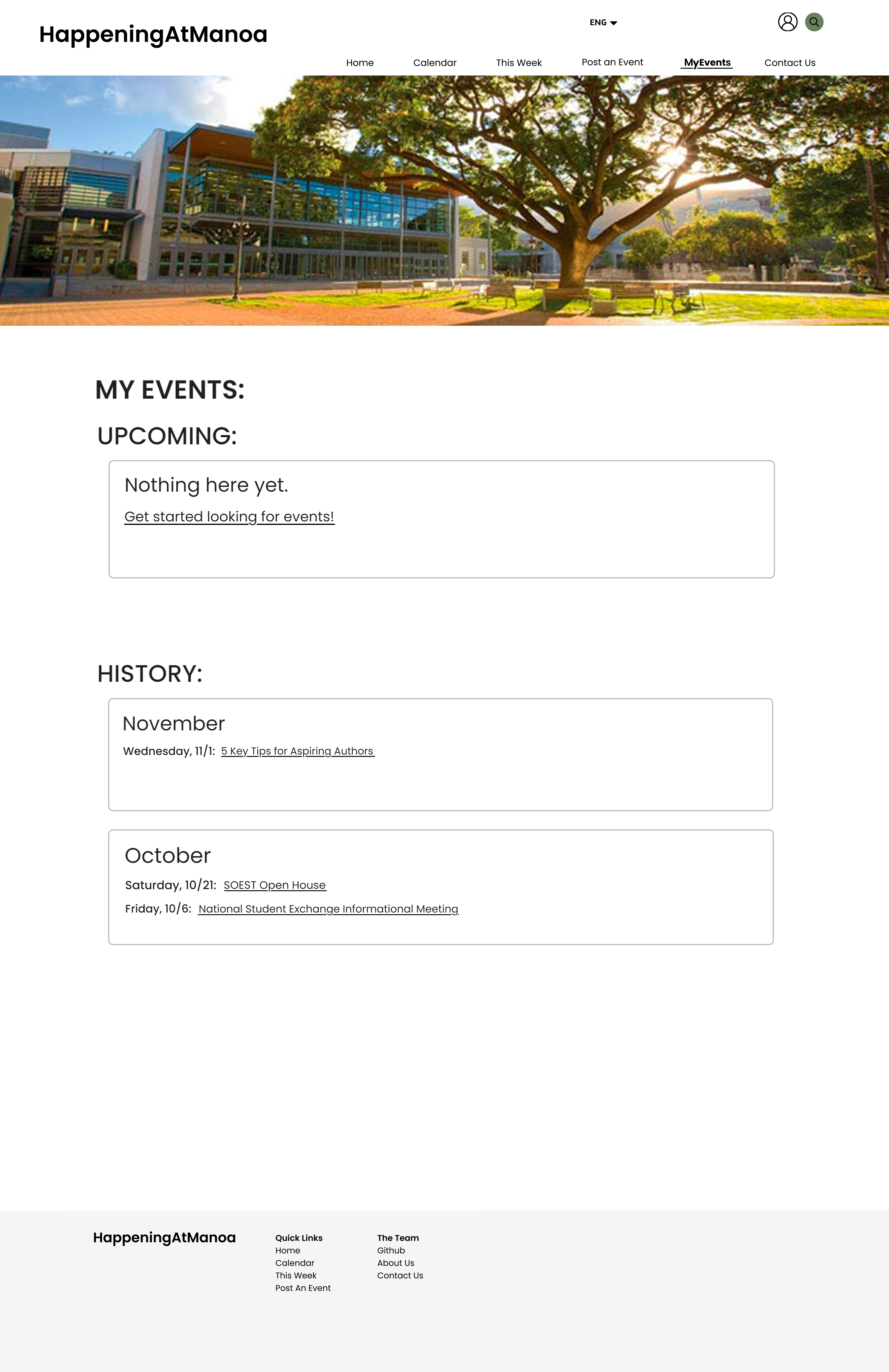 MyEvents Page Mockup